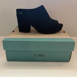TOMS Florence Black Suede Peep-Toe Shoes Mules size 6